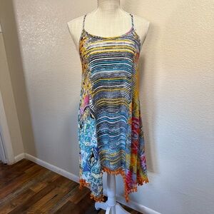 Ingear Resort Colorful Sleeveless Dress with Pom-Pom Hem - Size S/M
